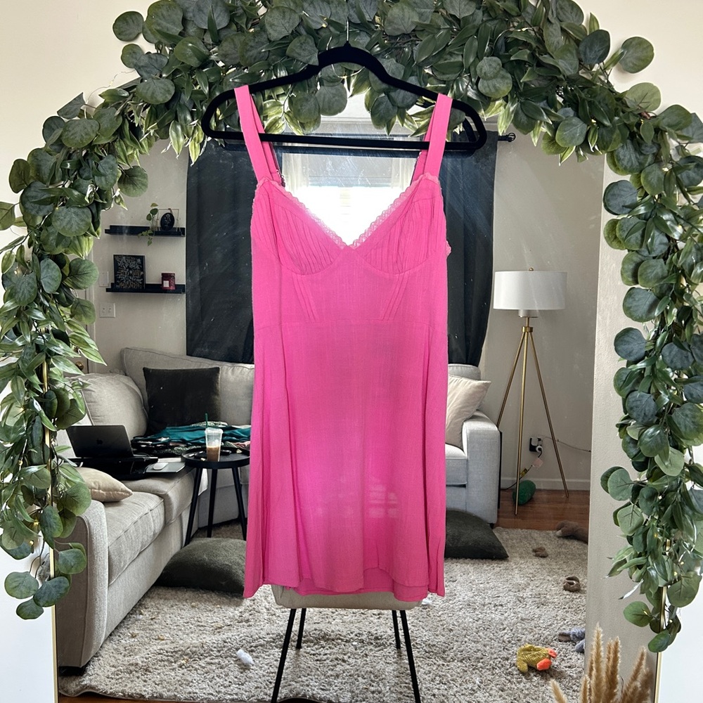 Angel Biba Hot Pink Lace-Trim Slip